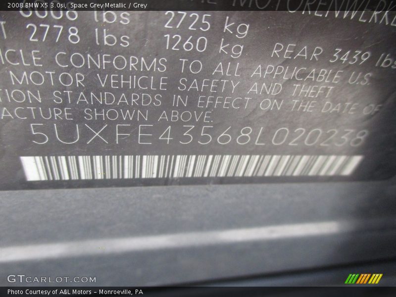 Space Grey Metallic / Grey 2008 BMW X5 3.0si
