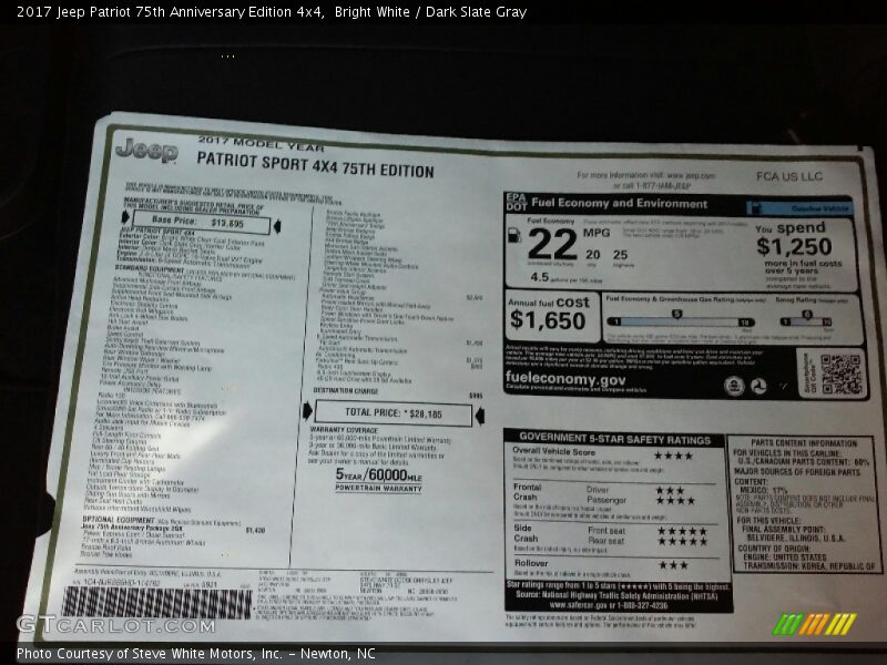 Bright White / Dark Slate Gray 2017 Jeep Patriot 75th Anniversary Edition 4x4