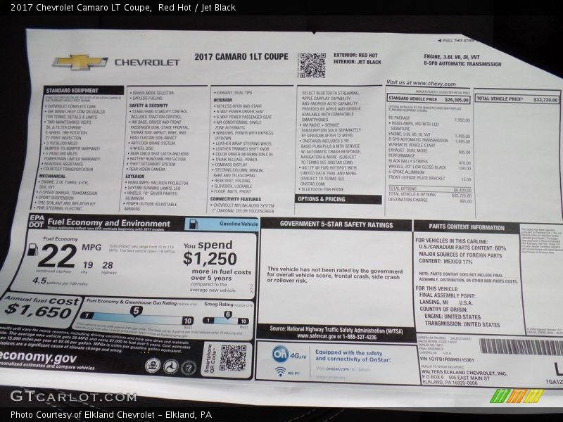 Red Hot / Jet Black 2017 Chevrolet Camaro LT Coupe