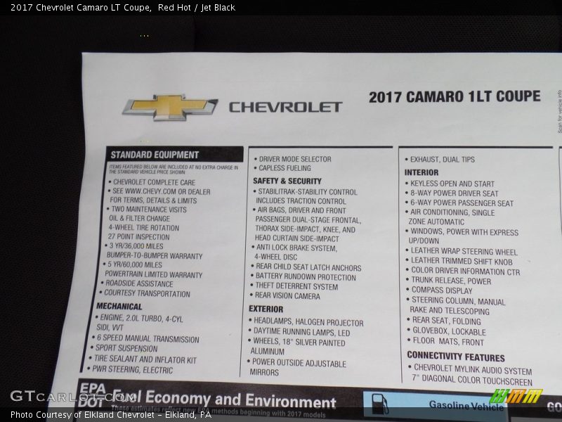 Red Hot / Jet Black 2017 Chevrolet Camaro LT Coupe