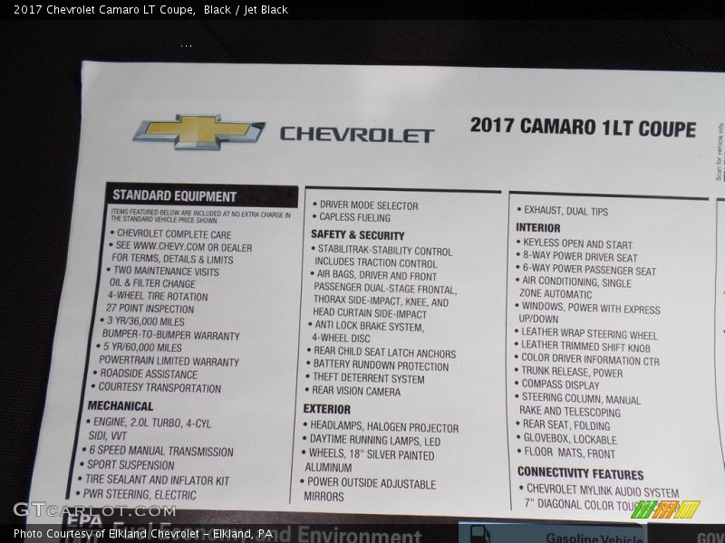 Black / Jet Black 2017 Chevrolet Camaro LT Coupe