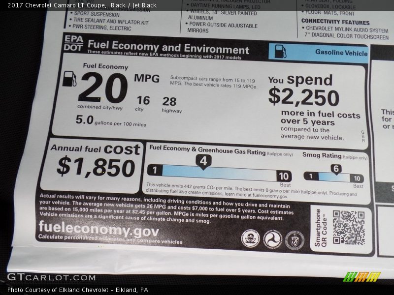 Black / Jet Black 2017 Chevrolet Camaro LT Coupe