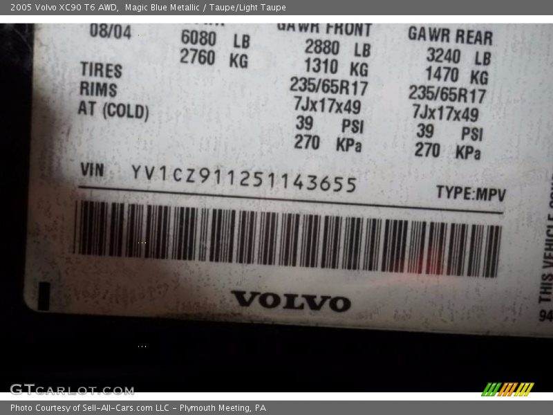 Magic Blue Metallic / Taupe/Light Taupe 2005 Volvo XC90 T6 AWD