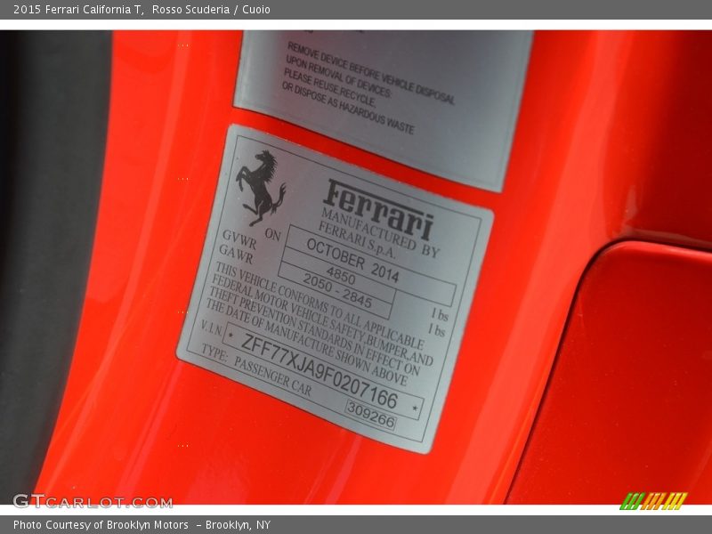 Info Tag of 2015 California T