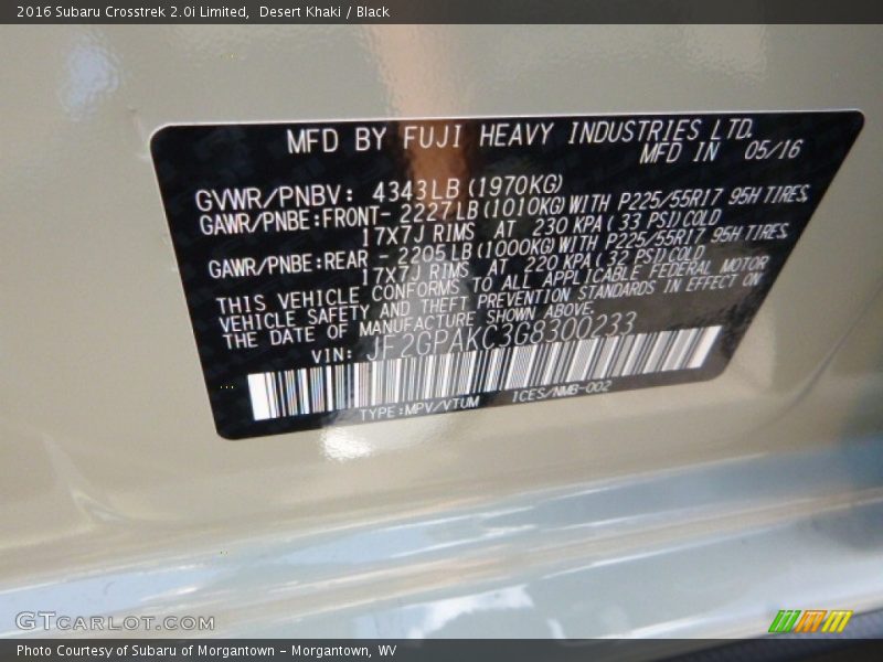 Desert Khaki / Black 2016 Subaru Crosstrek 2.0i Limited