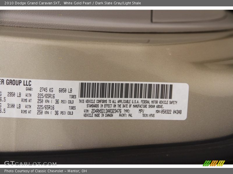 White Gold Pearl / Dark Slate Gray/Light Shale 2010 Dodge Grand Caravan SXT