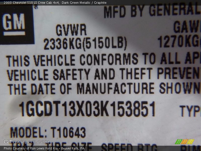 Dark Green Metallic / Graphite 2003 Chevrolet S10 LS Crew Cab 4x4
