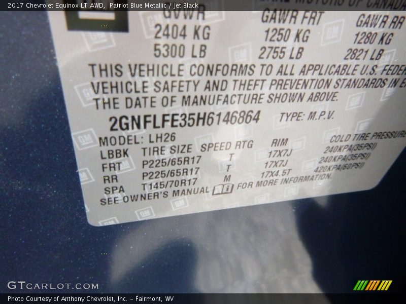 Patriot Blue Metallic / Jet Black 2017 Chevrolet Equinox LT AWD