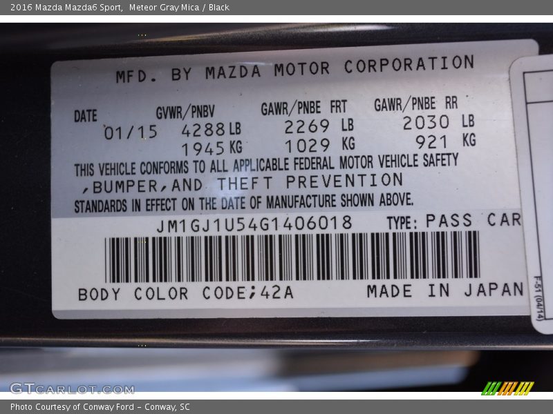 Meteor Gray Mica / Black 2016 Mazda Mazda6 Sport