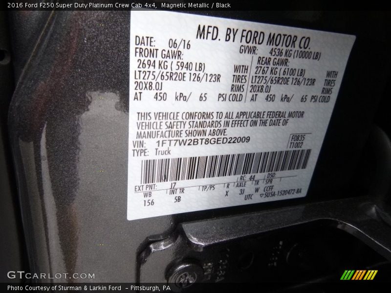 Magnetic Metallic / Black 2016 Ford F250 Super Duty Platinum Crew Cab 4x4