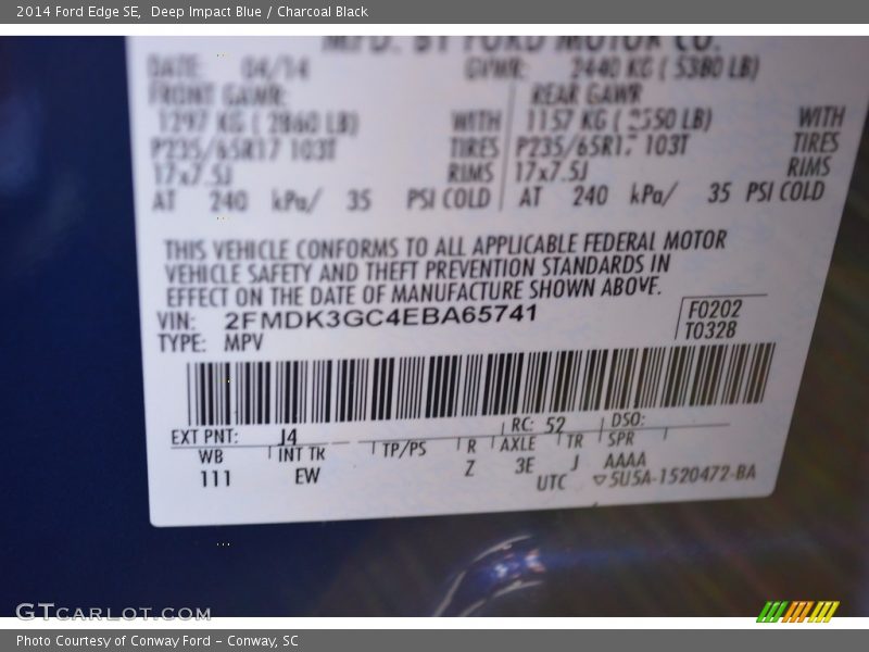Deep Impact Blue / Charcoal Black 2014 Ford Edge SE
