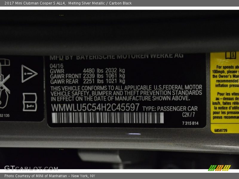 Melting Silver Metallic / Carbon Black 2017 Mini Clubman Cooper S ALL4