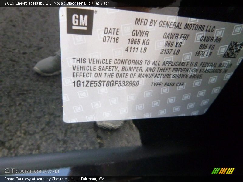 Mosaic Black Metallic / Jet Black 2016 Chevrolet Malibu LT