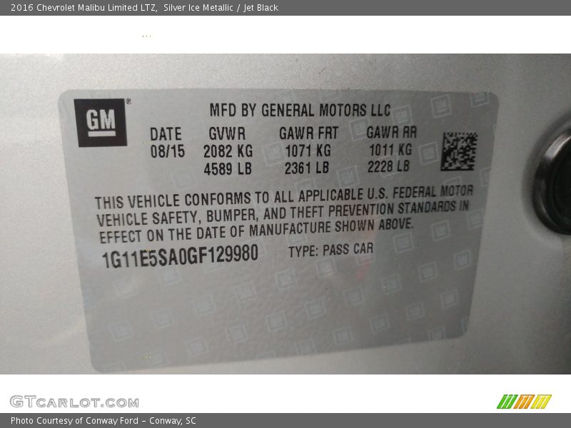 Silver Ice Metallic / Jet Black 2016 Chevrolet Malibu Limited LTZ