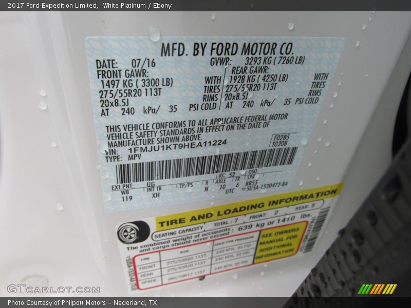 2017 Expedition Limited White Platinum Color Code UG