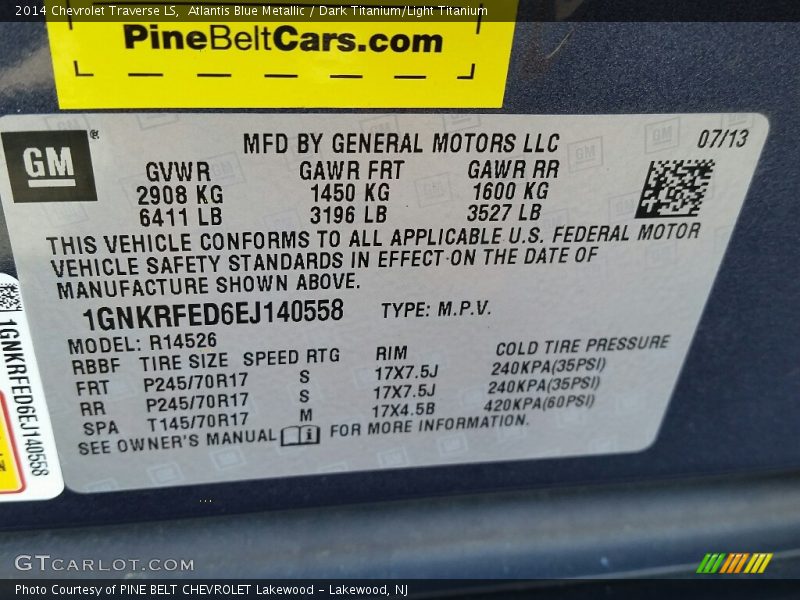 Atlantis Blue Metallic / Dark Titanium/Light Titanium 2014 Chevrolet Traverse LS