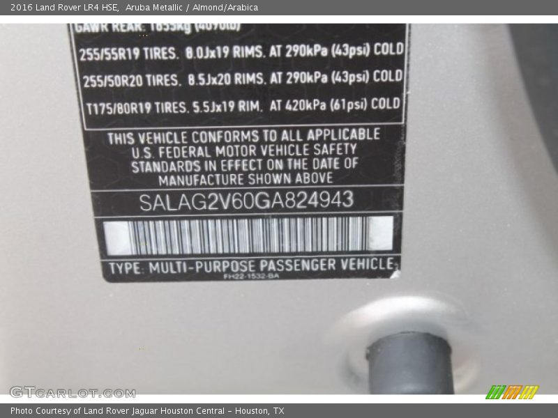 Aruba Metallic / Almond/Arabica 2016 Land Rover LR4 HSE
