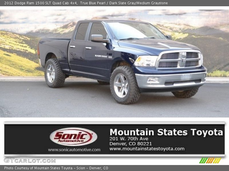 True Blue Pearl / Dark Slate Gray/Medium Graystone 2012 Dodge Ram 1500 SLT Quad Cab 4x4