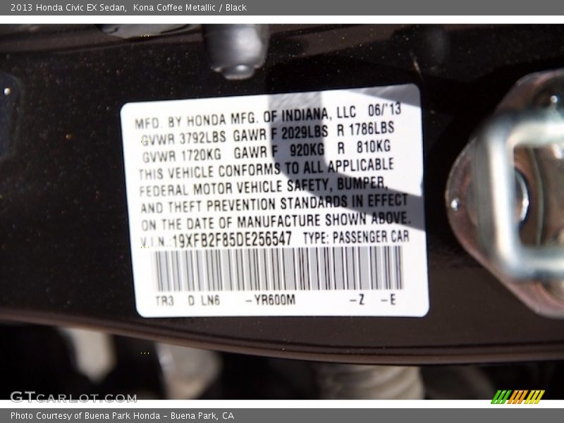 Kona Coffee Metallic / Black 2013 Honda Civic EX Sedan