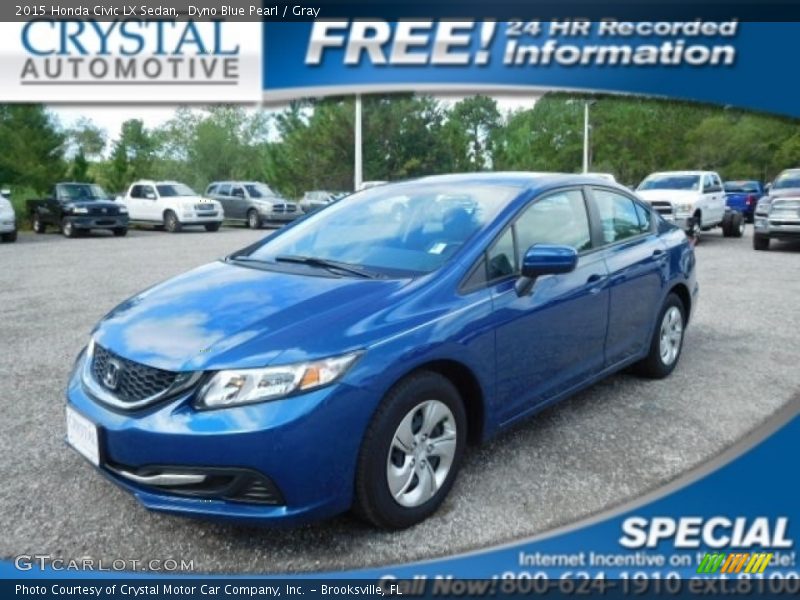 Dyno Blue Pearl / Gray 2015 Honda Civic LX Sedan
