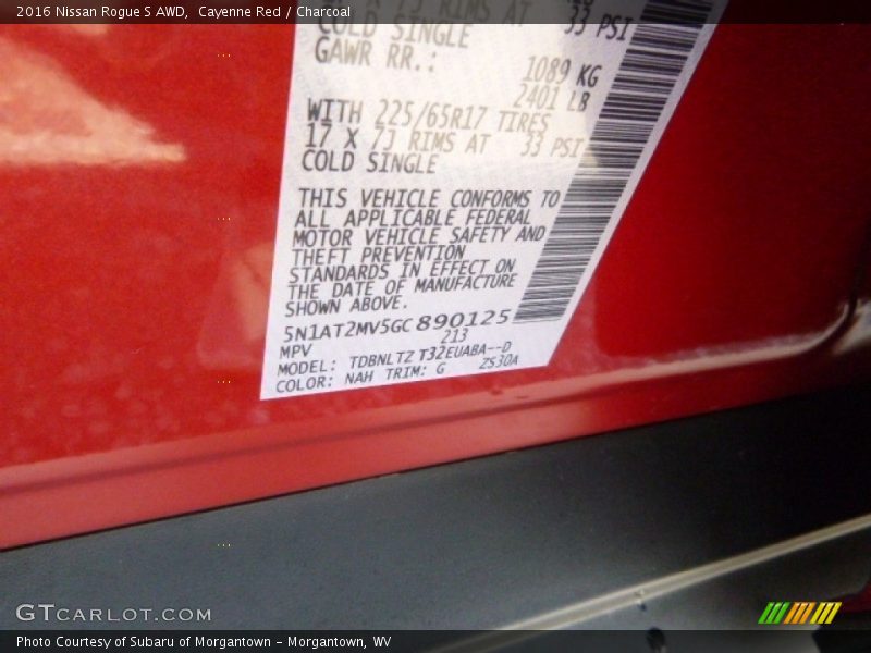 Cayenne Red / Charcoal 2016 Nissan Rogue S AWD