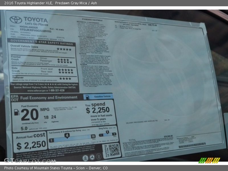 Predawn Gray Mica / Ash 2016 Toyota Highlander XLE