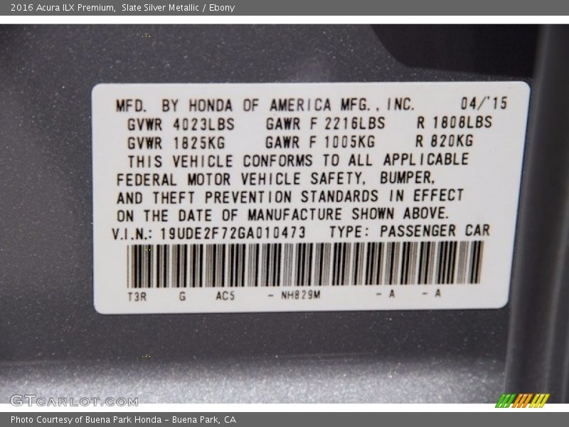 Slate Silver Metallic / Ebony 2016 Acura ILX Premium
