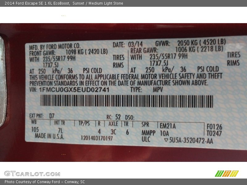 Sunset / Medium Light Stone 2014 Ford Escape SE 1.6L EcoBoost