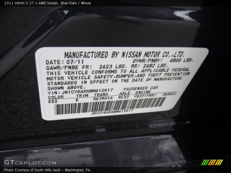 Blue Slate / Wheat 2011 Infiniti G 37 x AWD Sedan