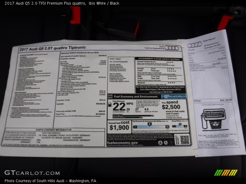  2017 Q5 2.0 TFSI Premium Plus quattro Window Sticker