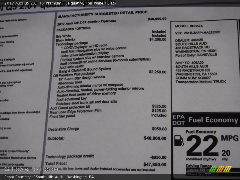 Ibis White / Black 2017 Audi Q5 2.0 TFSI Premium Plus quattro