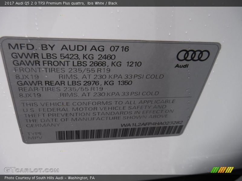 Ibis White / Black 2017 Audi Q5 2.0 TFSI Premium Plus quattro