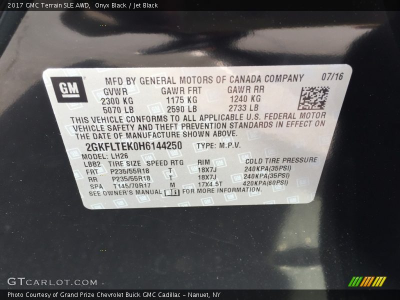 Onyx Black / Jet Black 2017 GMC Terrain SLE AWD
