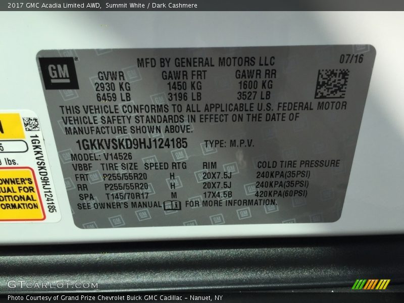 Summit White / Dark Cashmere 2017 GMC Acadia Limited AWD