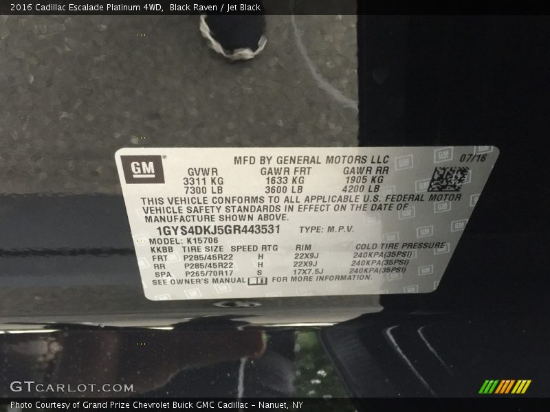 Black Raven / Jet Black 2016 Cadillac Escalade Platinum 4WD