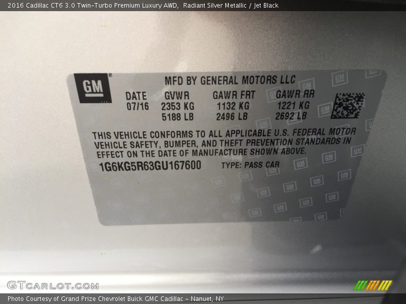 Radiant Silver Metallic / Jet Black 2016 Cadillac CT6 3.0 Twin-Turbo Premium Luxury AWD