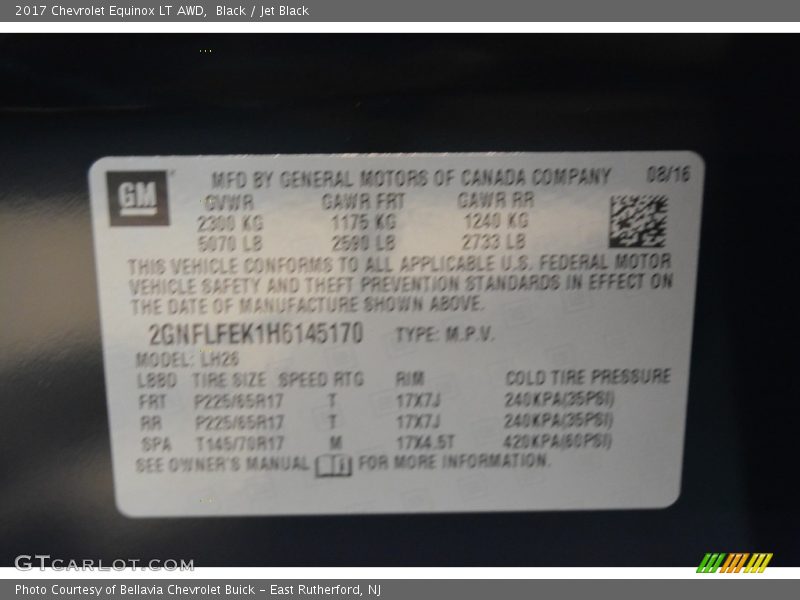 Black / Jet Black 2017 Chevrolet Equinox LT AWD