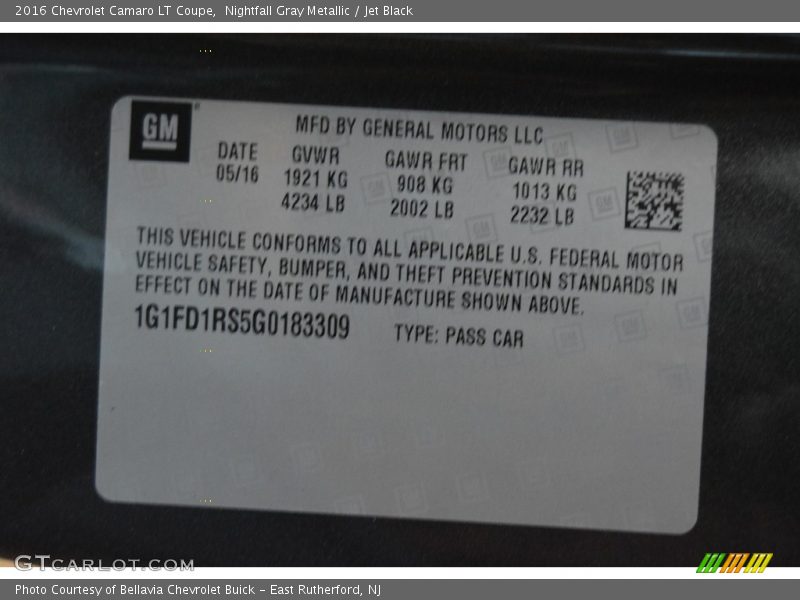 Nightfall Gray Metallic / Jet Black 2016 Chevrolet Camaro LT Coupe
