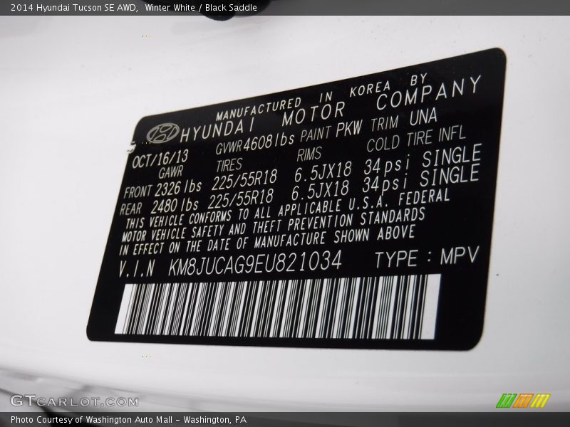 Winter White / Black Saddle 2014 Hyundai Tucson SE AWD