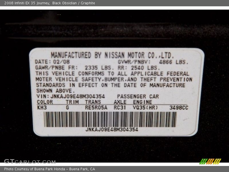 Black Obsidian / Graphite 2008 Infiniti EX 35 Journey
