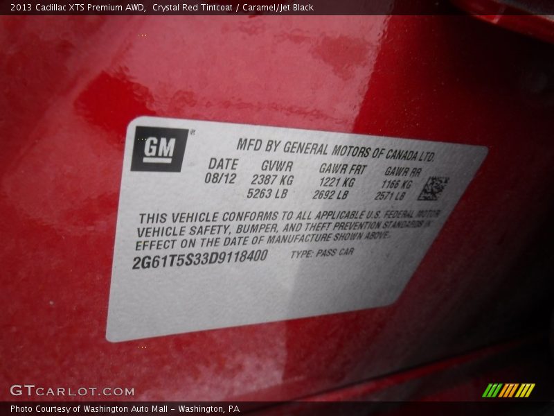 Crystal Red Tintcoat / Caramel/Jet Black 2013 Cadillac XTS Premium AWD