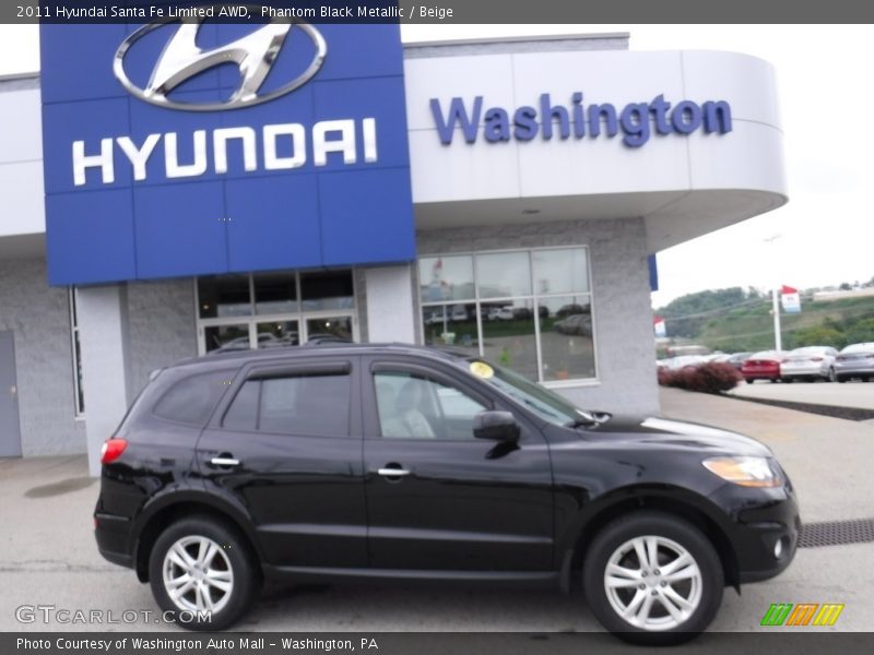 Phantom Black Metallic / Beige 2011 Hyundai Santa Fe Limited AWD