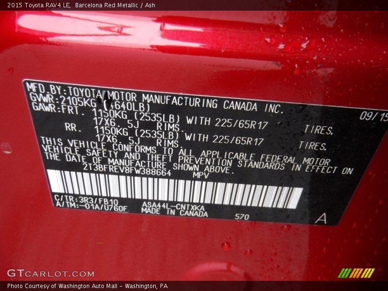 Barcelona Red Metallic / Ash 2015 Toyota RAV4 LE