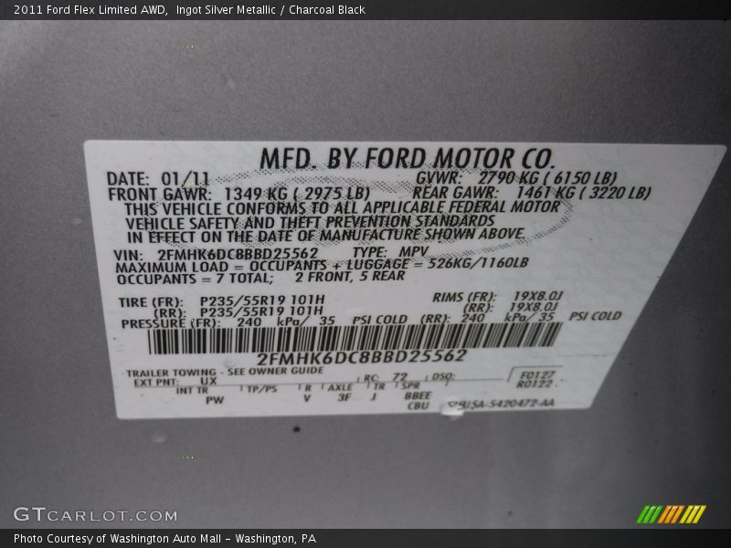 Ingot Silver Metallic / Charcoal Black 2011 Ford Flex Limited AWD