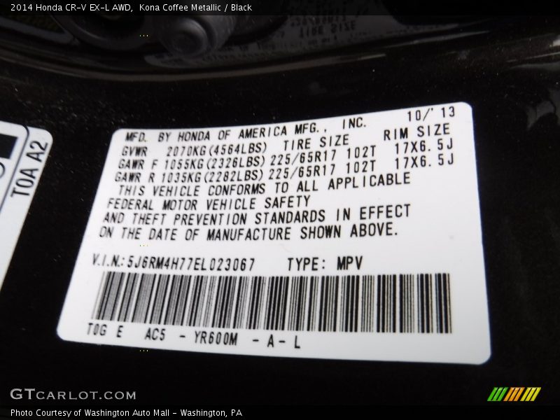 Kona Coffee Metallic / Black 2014 Honda CR-V EX-L AWD