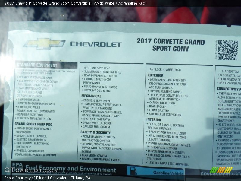 Arctic White / Adrenaline Red 2017 Chevrolet Corvette Grand Sport Convertible
