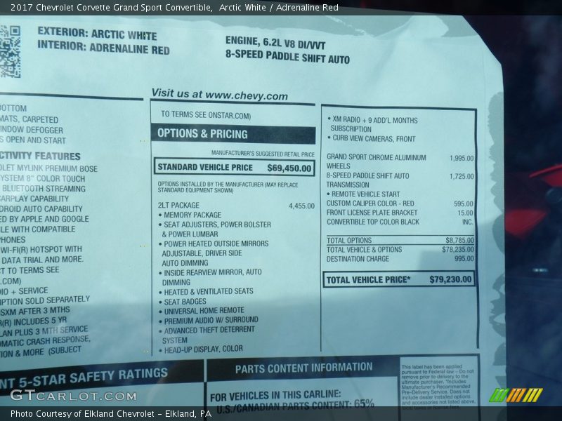 Arctic White / Adrenaline Red 2017 Chevrolet Corvette Grand Sport Convertible