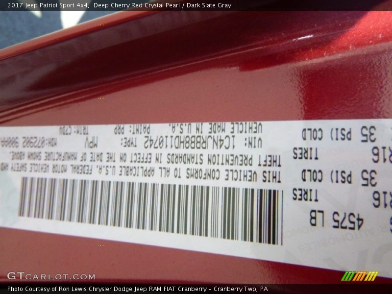 2017 Patriot Sport 4x4 Deep Cherry Red Crystal Pearl Color Code PRP