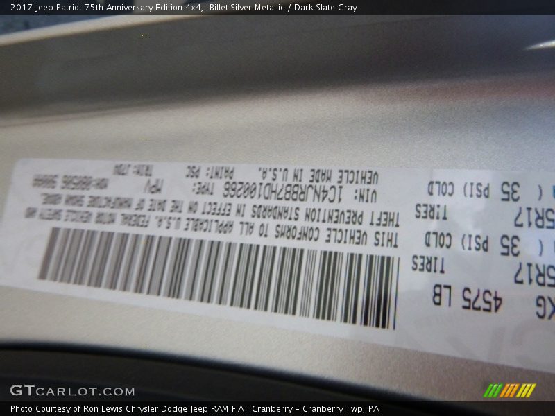 2017 Patriot 75th Anniversary Edition 4x4 Billet Silver Metallic Color Code PSC