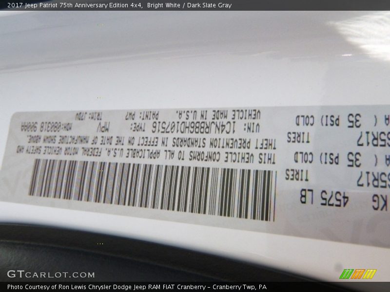 Bright White / Dark Slate Gray 2017 Jeep Patriot 75th Anniversary Edition 4x4
